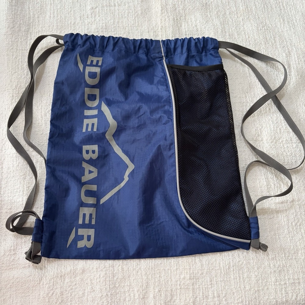Eddie Bauer Blue Drawstring Cinch Gym Bag Outdoors Hiking 20L Nylon Sackpack